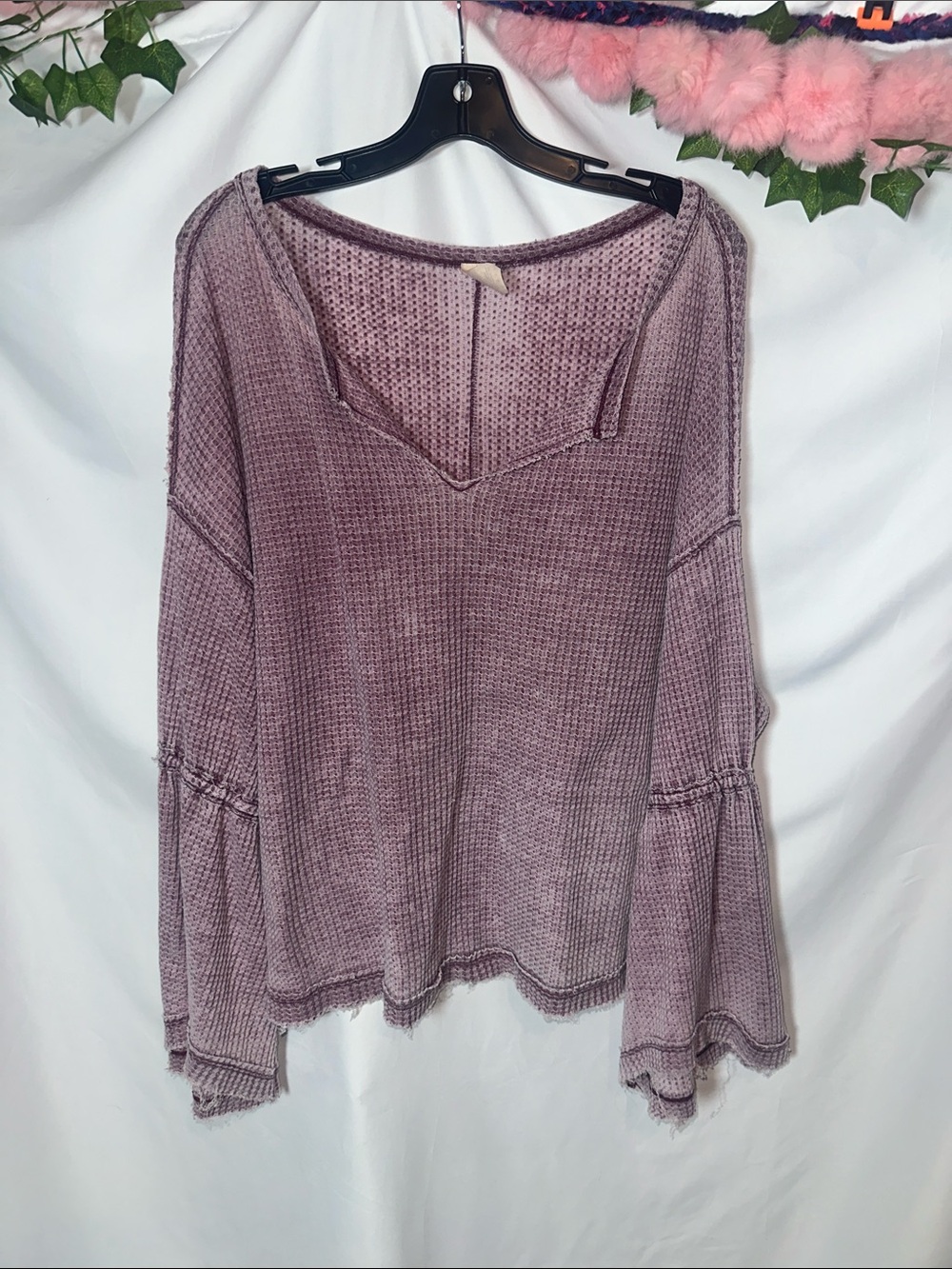 We The Free Dusty Mauve Waffle-Knit V-Notch Top